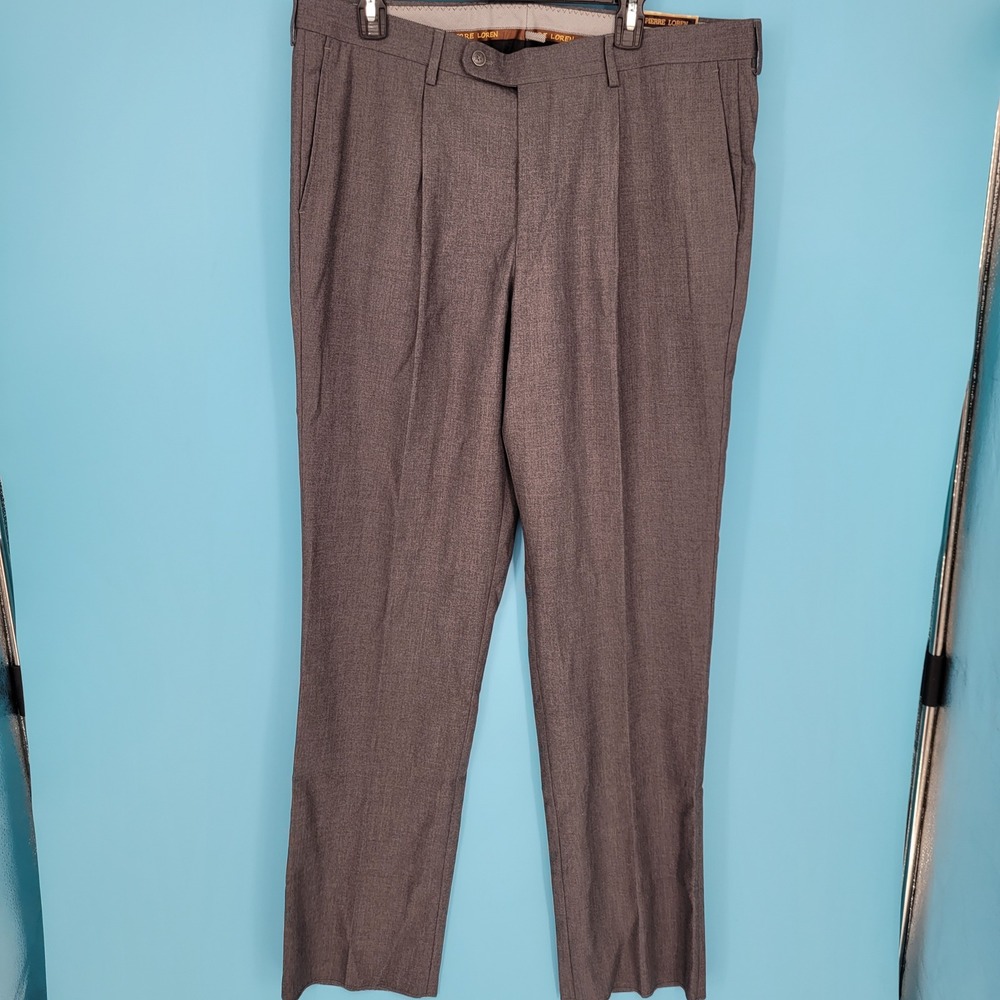 New Pierre Loren Dress Pants Mens 39W Grey Edward Pleated Trouser Unfinished Hem